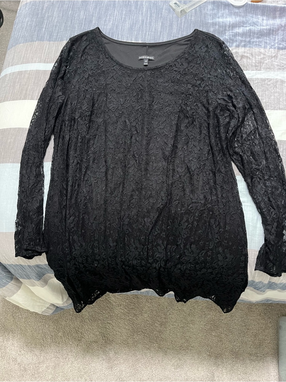 Fashion Bug Black Lace Long-Sleeve Scoop Neck Top